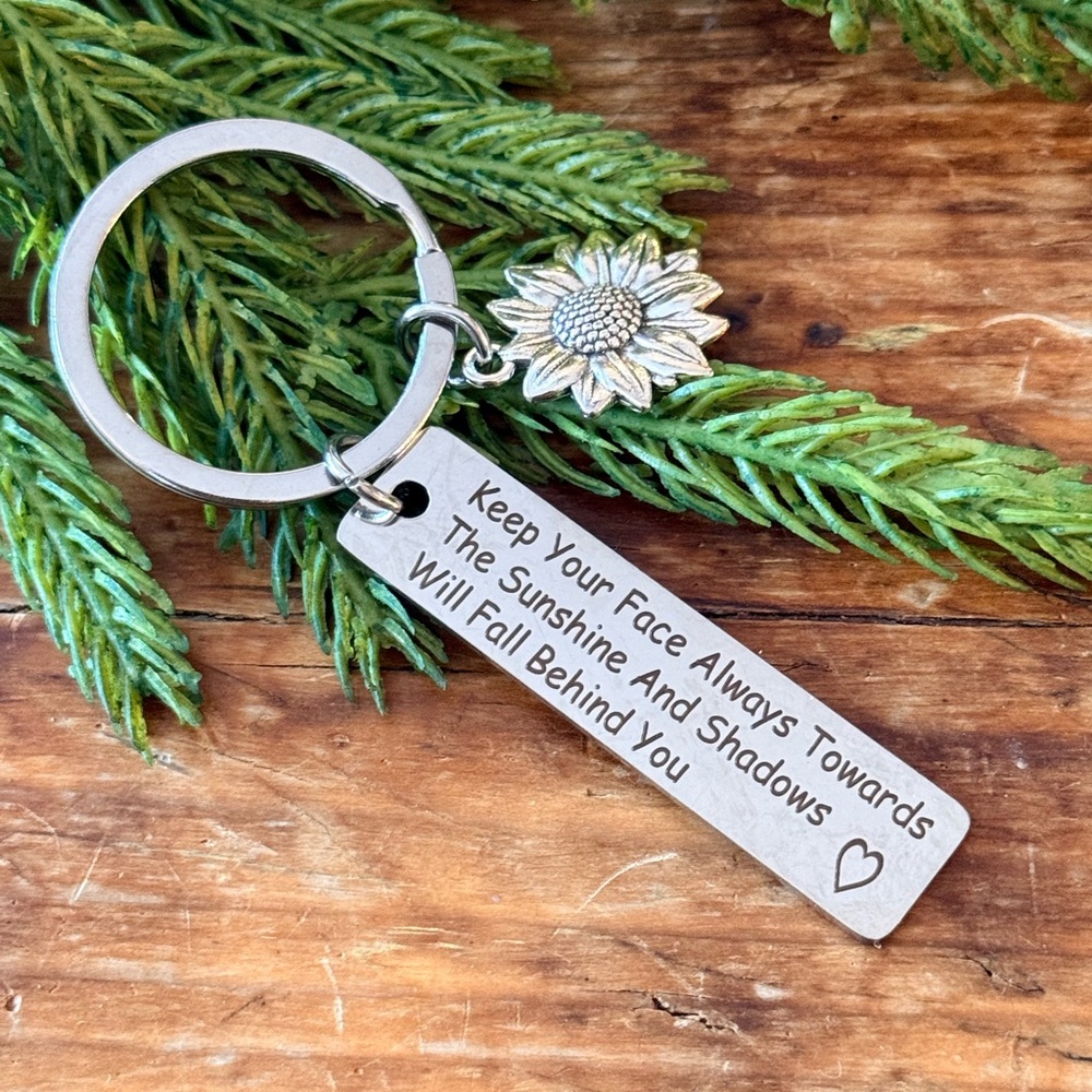 Sunflower Charm Keychain with Inspirational Message